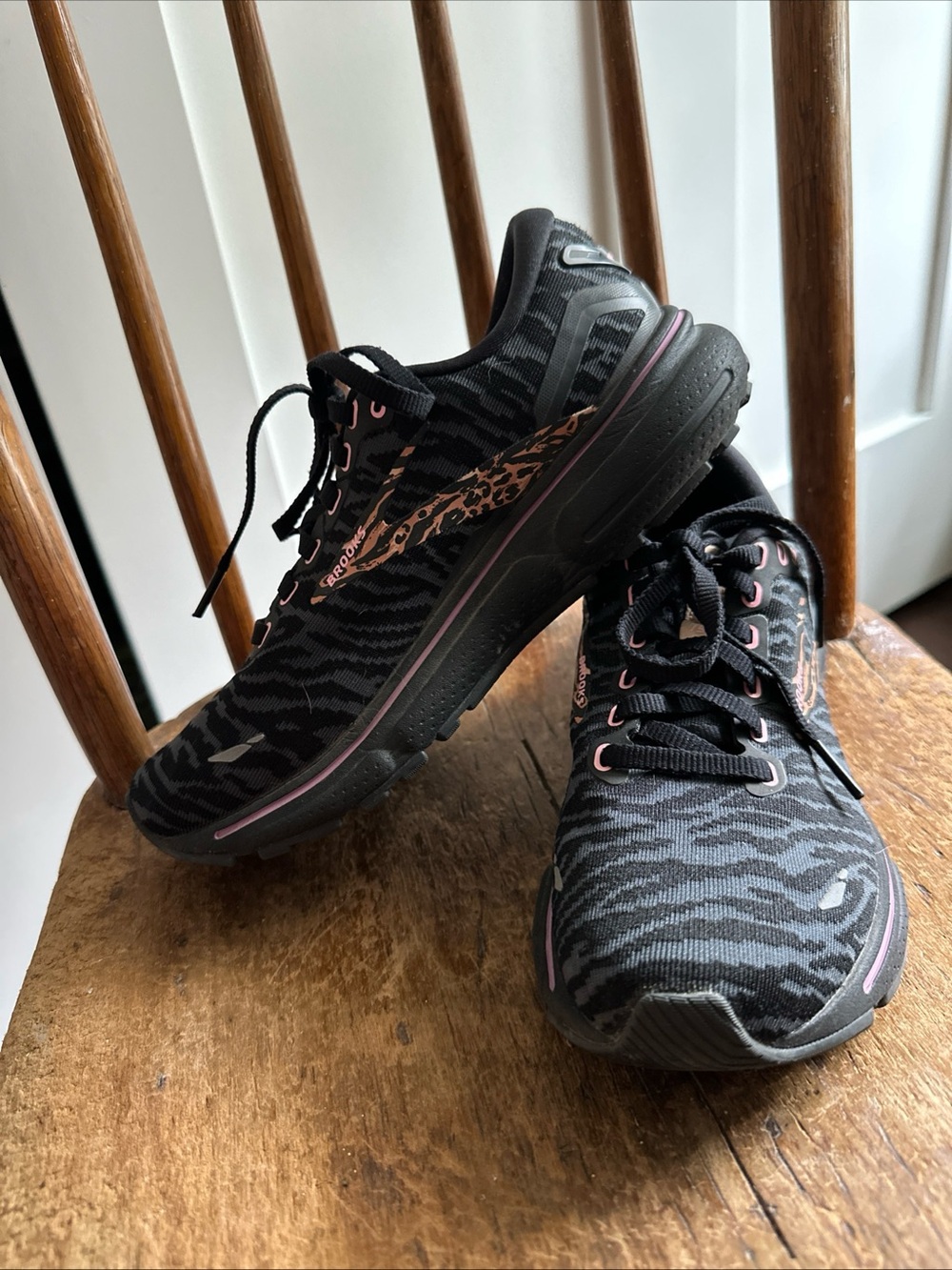 Brooks Women's Black Zebra-Print Running Shoes with Pink Accents